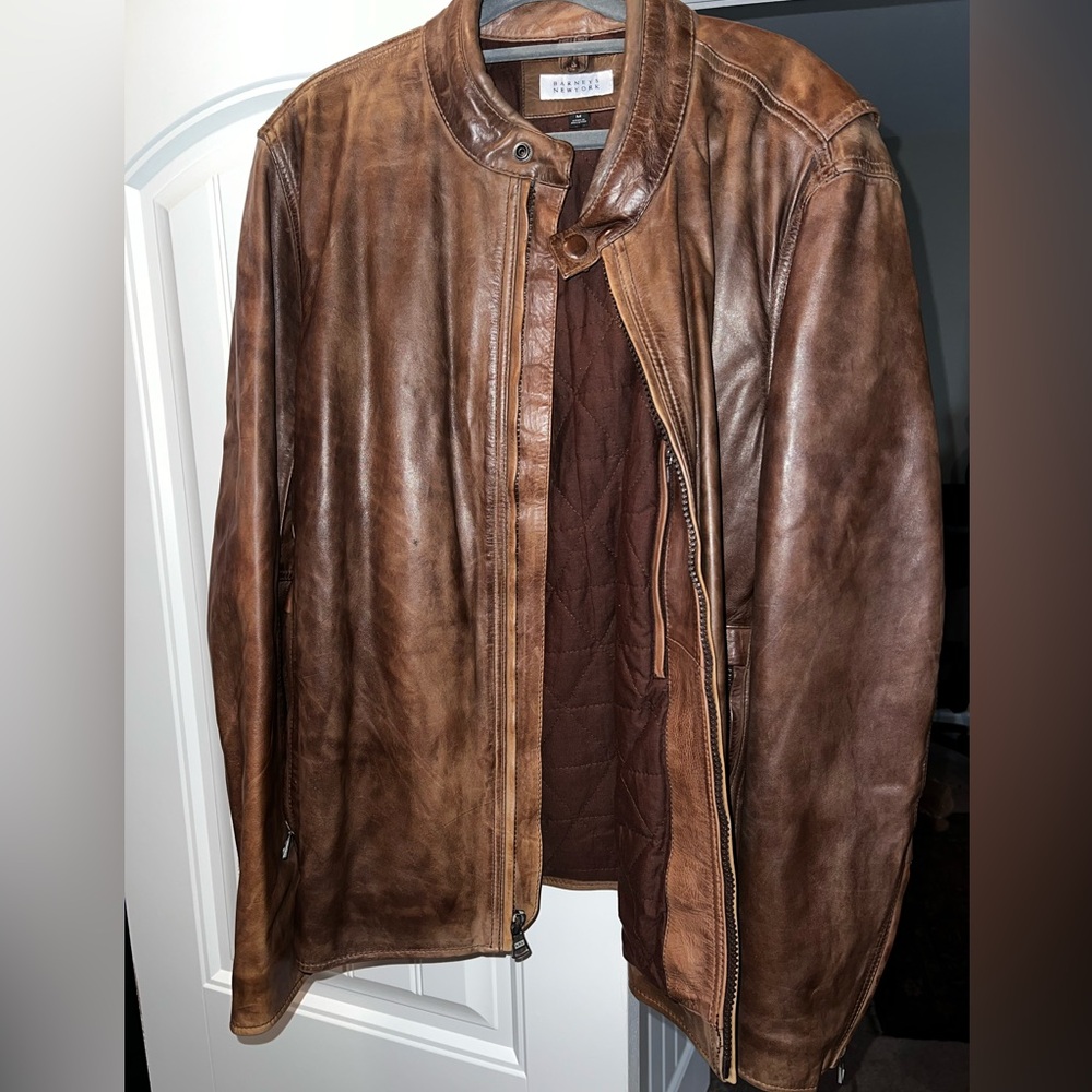 Brown leather jacket from Barney’s
